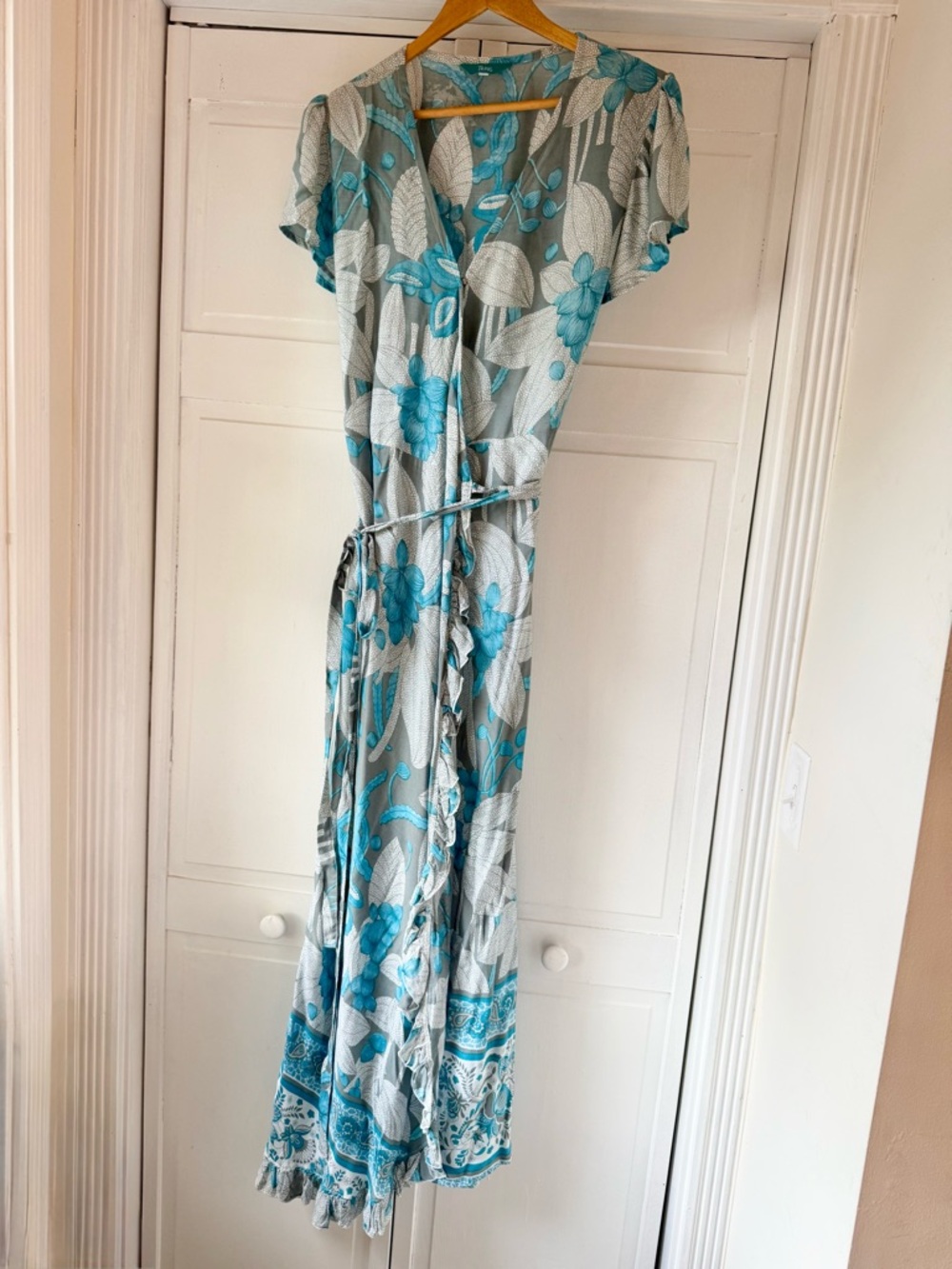 Tikinis by Three Islands Teal Floral Wrap Maxi Dress - Women